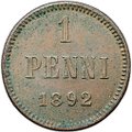 Монета 1 пенни 1892 Русская Финляндия