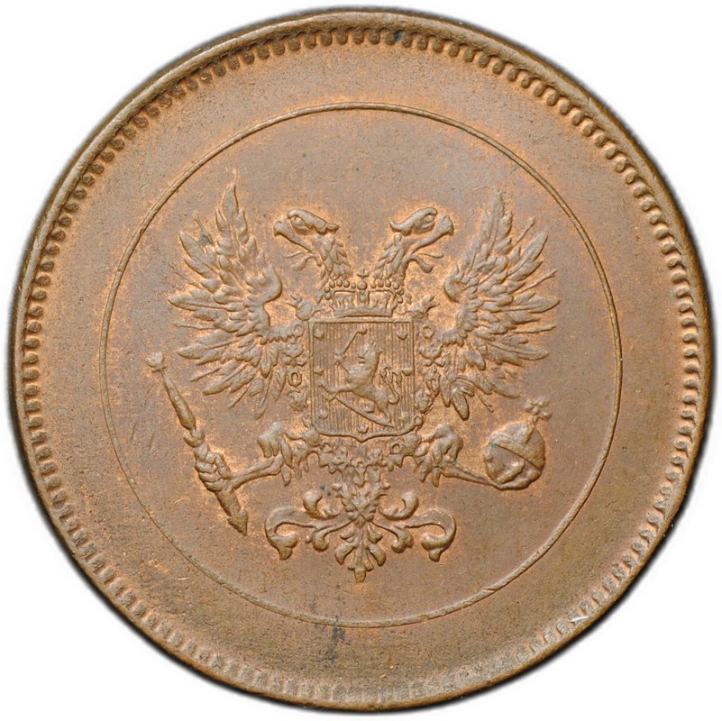 Монета 5 пенни 1917 Гербовой орел без корон Русская Финляндия