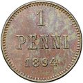Монета 1 пенни 1894 Русская Финляндия