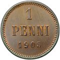 Монета 1 пенни 1905 Русская Финляндия