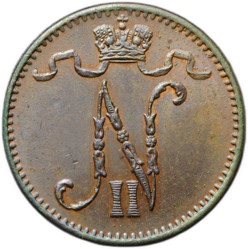 Монета 1 пенни 1905 Русская Финляндия