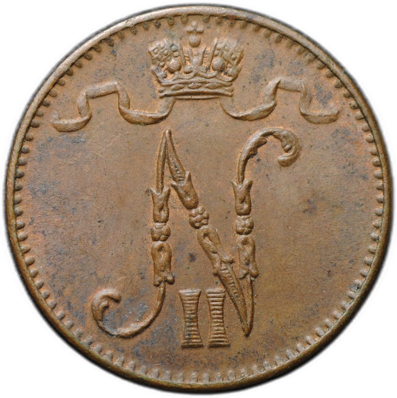 Монета 1 пенни 1905 Русская Финляндия