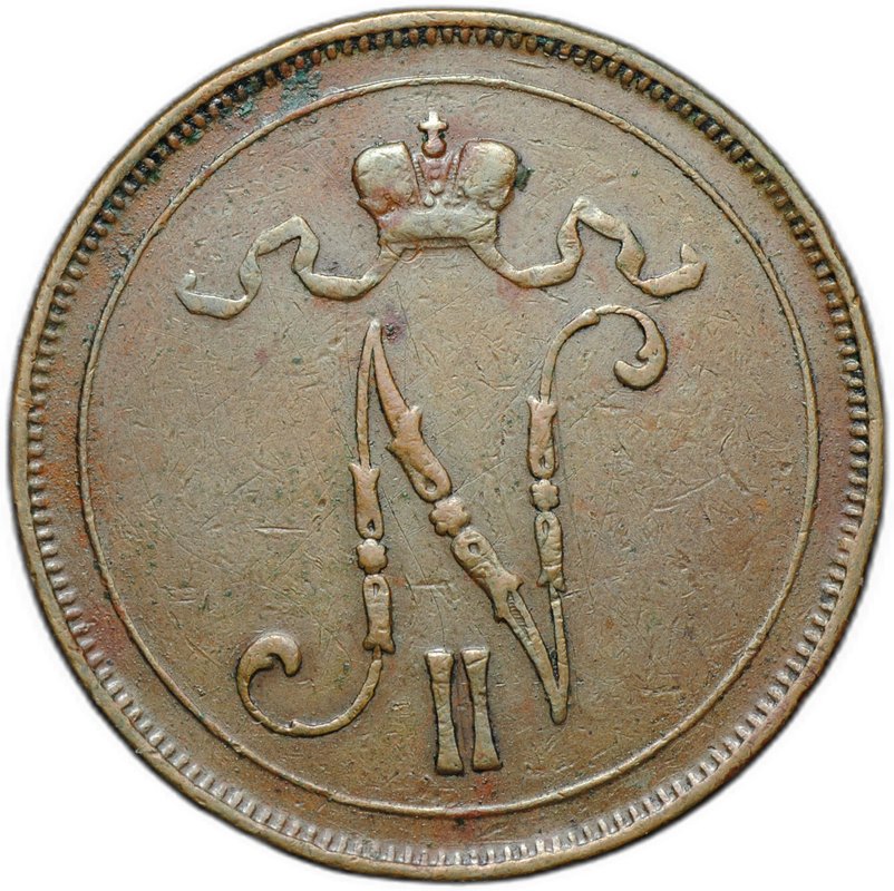Монета 10 пенни 1908 Русская Финляндия