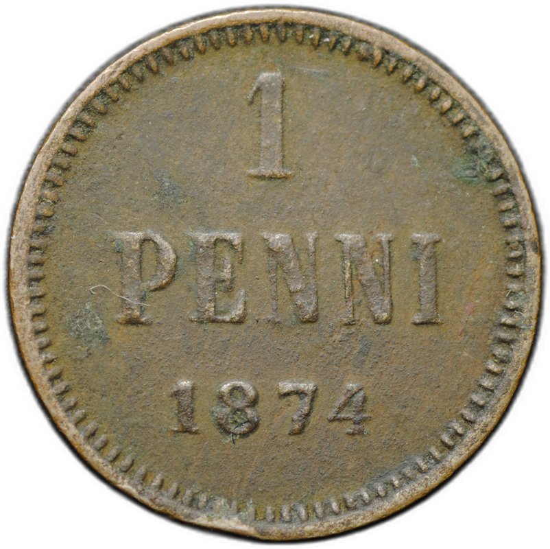 Монета 1 пенни 1874 Русская Финляндия