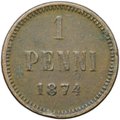Монета 1 пенни 1874 Русская Финляндия
