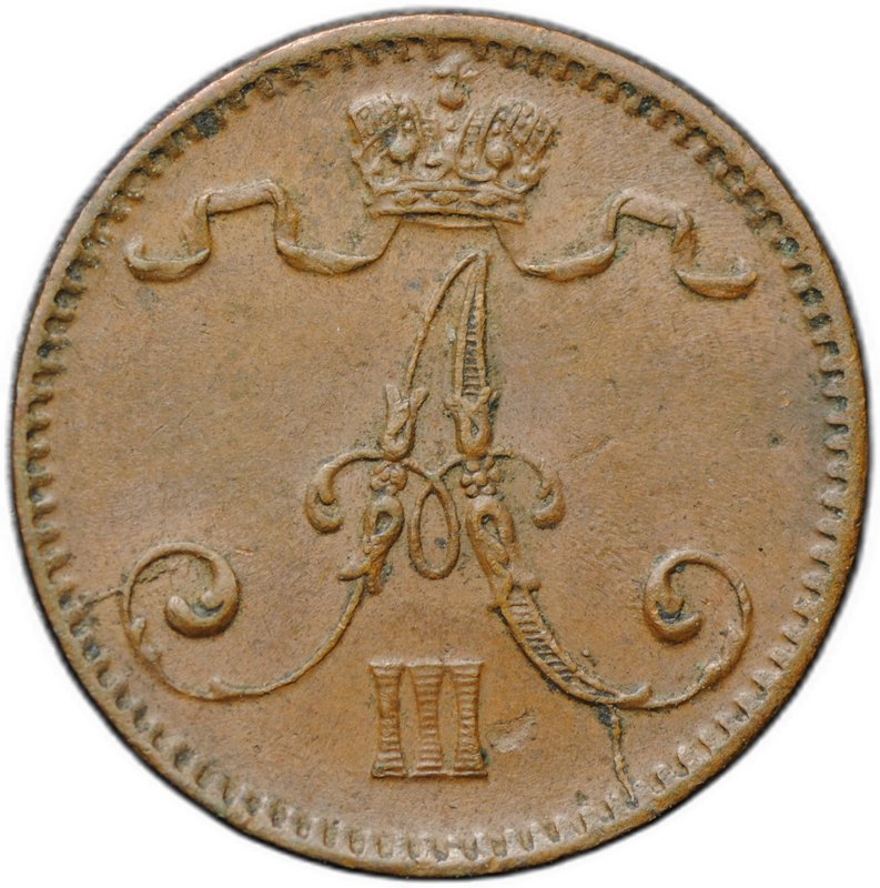 Монета 1 пенни 1888 Русская Финляндия