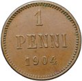 Монета 1 пенни 1904 Русская Финляндия