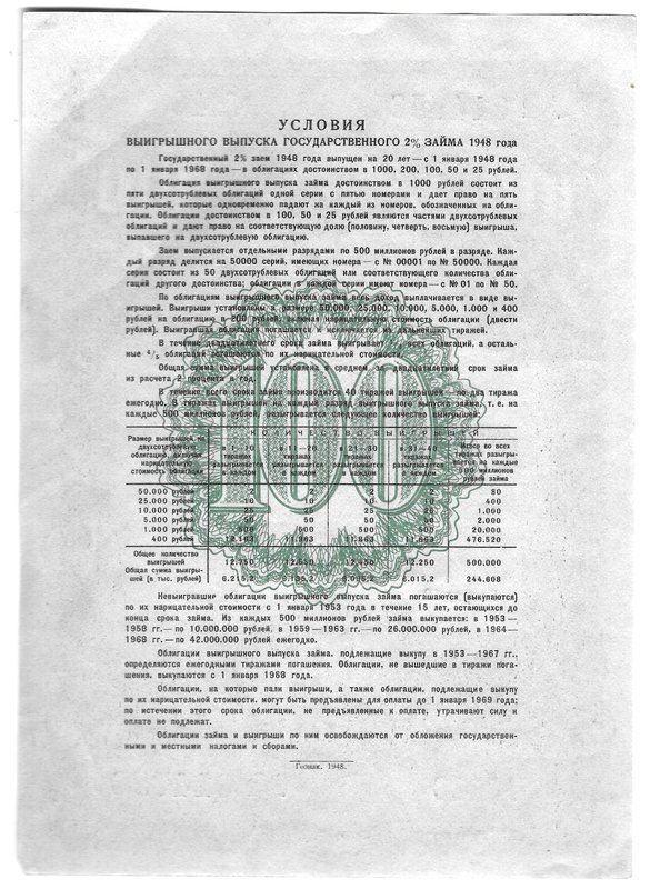 Облигация 100 рублей 1948 Государственный 2% заем