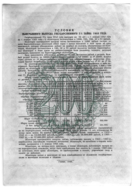 Облигация 200 рублей 1948 Государственный 2% заем