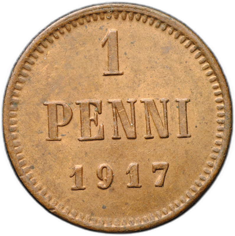 Монета 1 пенни 1917 Русская Финляндия