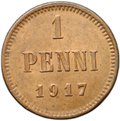 Монета 1 пенни 1917 Русская Финляндия