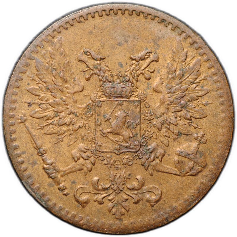 Монета 1 пенни 1917 Русская Финляндия