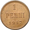 Монета 1 пенни 1917 Русская Финляндия