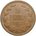 Монета 10 пенни 1917 Гербовой орел без корон Русская Финляндия