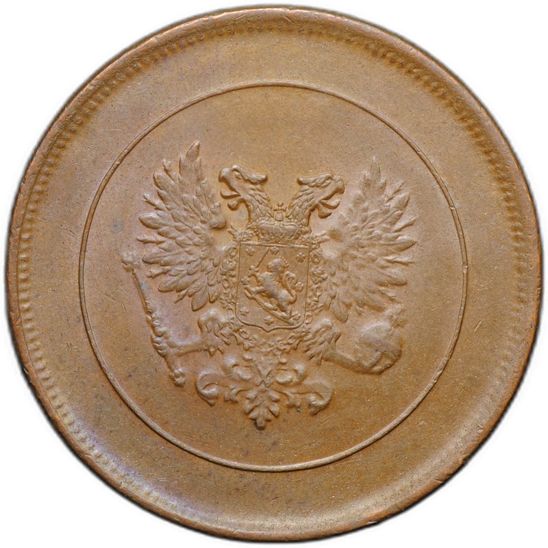 Монета 10 пенни 1917 Гербовой орел без корон Русская Финляндия