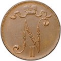 Монета 5 пенни 1917 Вензель Николая II Русская Финляндия