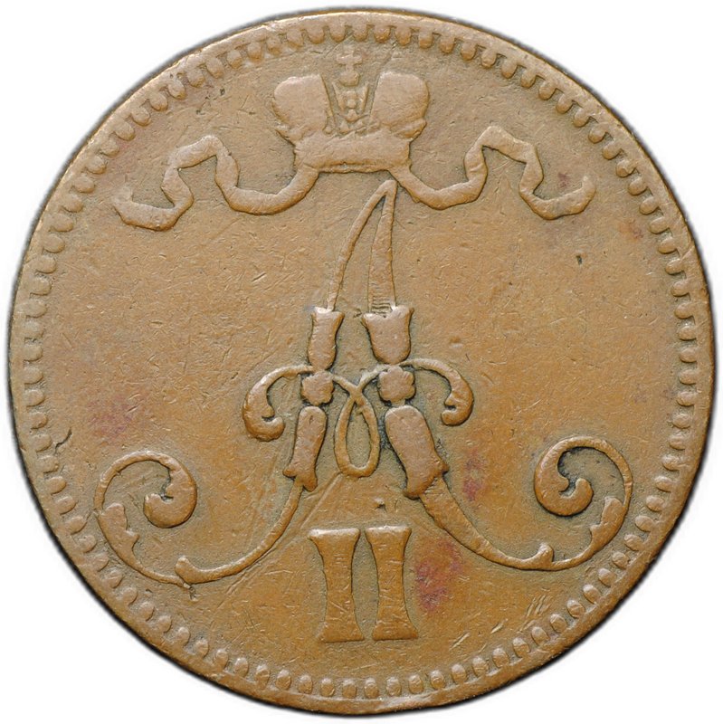 Монета 5 пенни 1865 Русская Финляндия