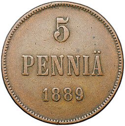 фото для Монета 5 пенни 1889 Русская Финляндия Аверс