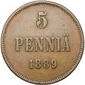 Монета 5 пенни 1889 Русская Финляндия