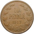 Монета 10 пенни 1917 Вензель Николая II Русская Финляндия