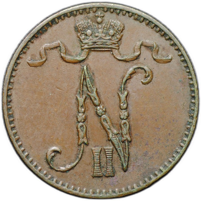 Монета 1 пенни 1895 Русская Финляндия