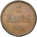 Монета 5 пенни 1910 Русская Финляндия