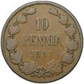 Монета 10 пенни 1891 Русская Финляндия