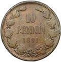 Монета 10 пенни 1891 Русская Финляндия
