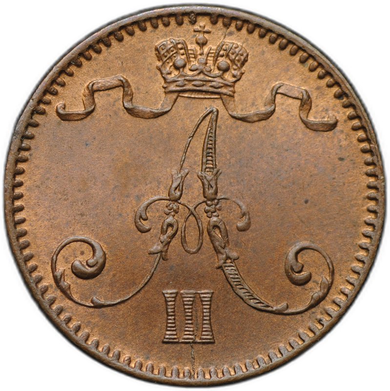 Монета 1 пенни 1893 Русская Финляндия
