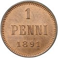 Монета 1 пенни 1891 Русская Финляндия
