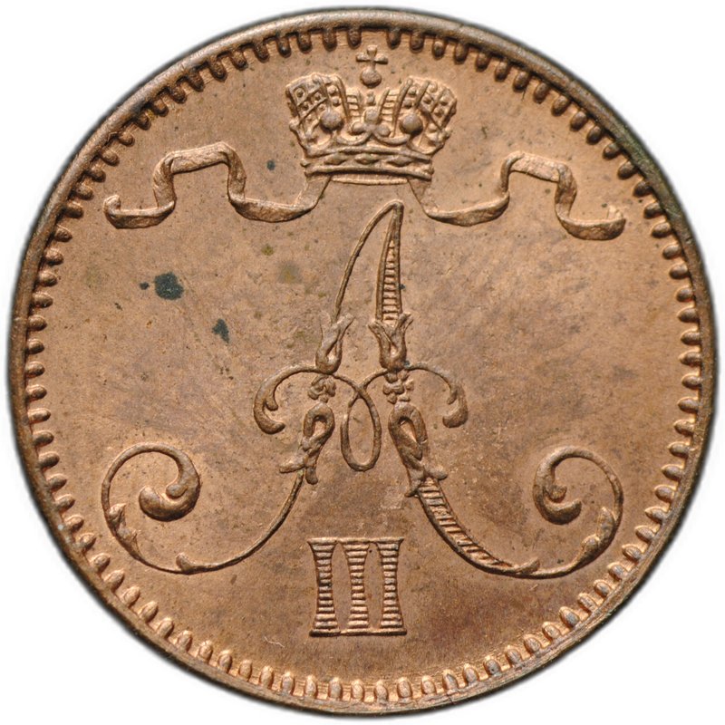 Монета 1 пенни 1891 Русская Финляндия