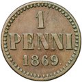 Монета 1 пенни 1869 Русская Финляндия