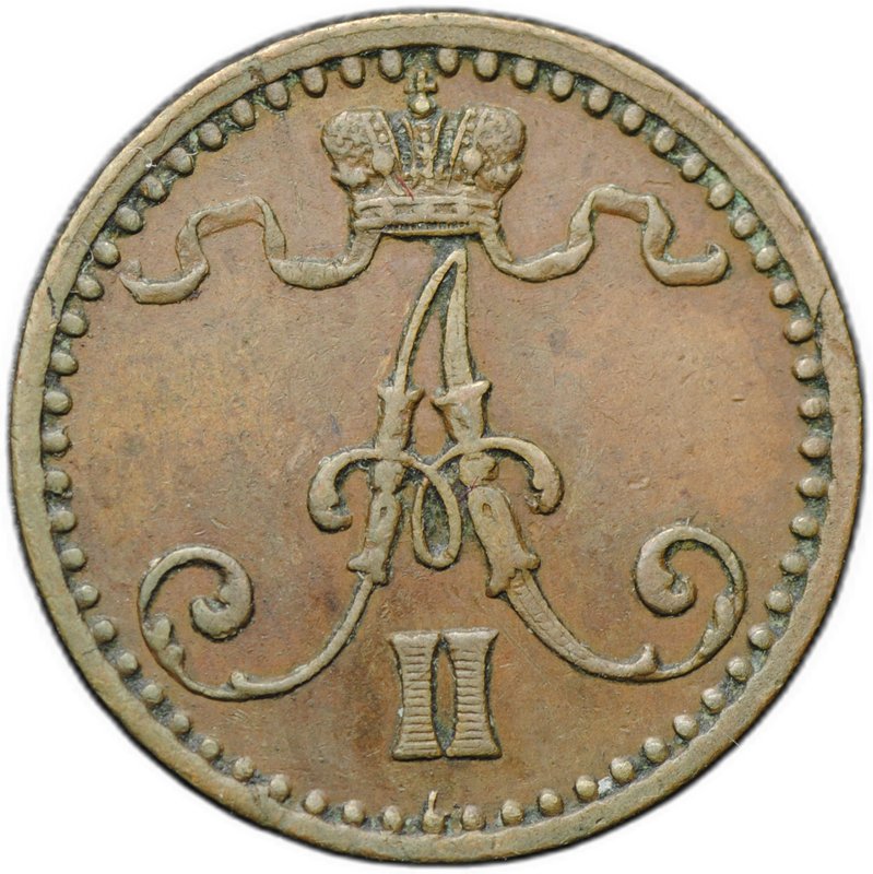 Монета 1 пенни 1869 Русская Финляндия