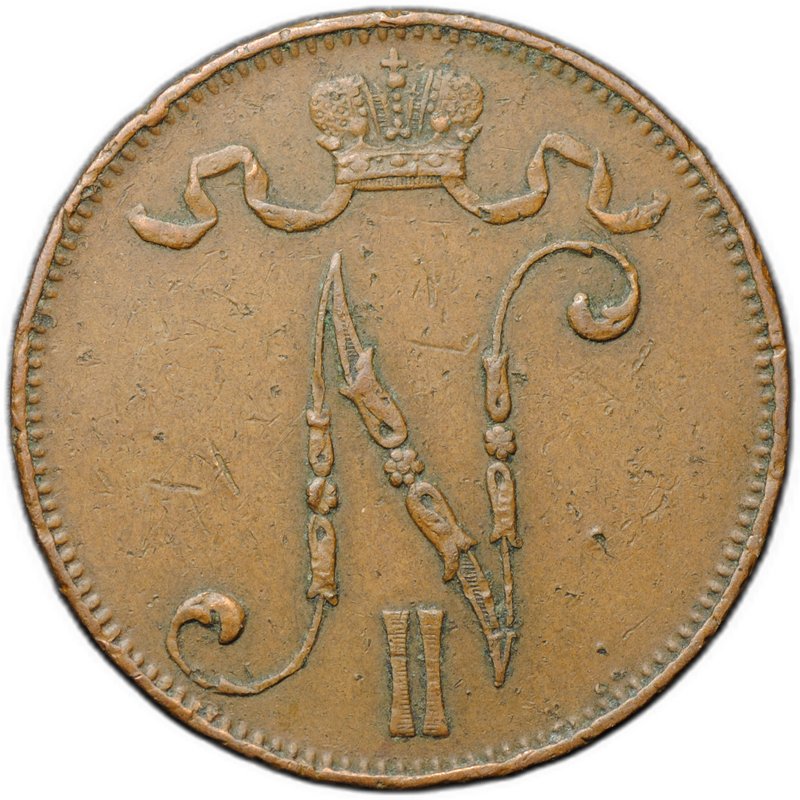 Монета 5 пенни 1910 Русская Финляндия