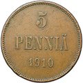 Монета 5 пенни 1910 Русская Финляндия