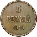 Монета 5 пенни 1910 Русская Финляндия