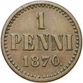 Монета 1 пенни 1870 Русская Финляндия