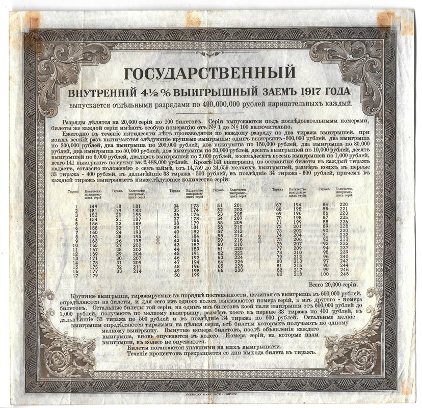 Билет 200 рублей 1917 3 разряд Государственный внутренний выигрышный заем Иркутское ОГБ 
