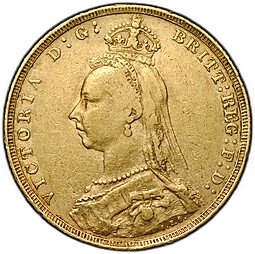 фото для Монета 1 соверен (фунт) 1892 Великобритания Аверс