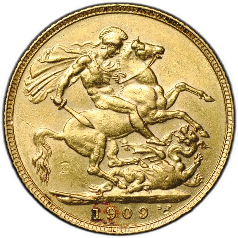 Монета 1 соверен (фунт) 1909 Великобритания