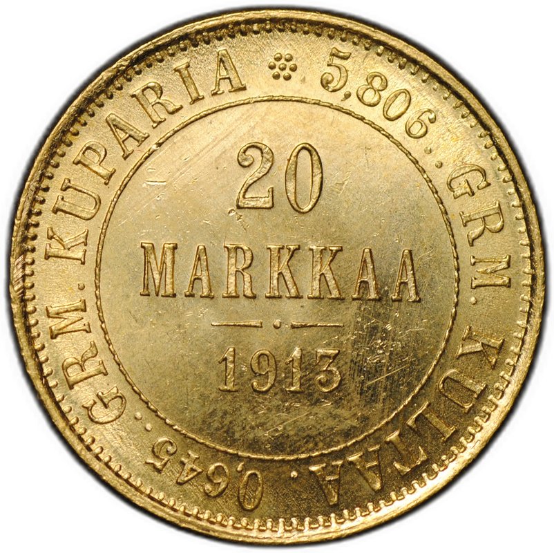 Монета 20 марок 1913 S Русская Финляндия