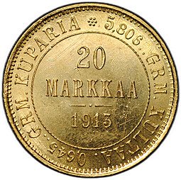 фото для Монета 20 марок 1913 S Русская Финляндия Аверс