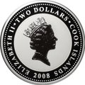 Монета 2 доллара 2008 Любовь это драгоценность Лебеди Острова Кука