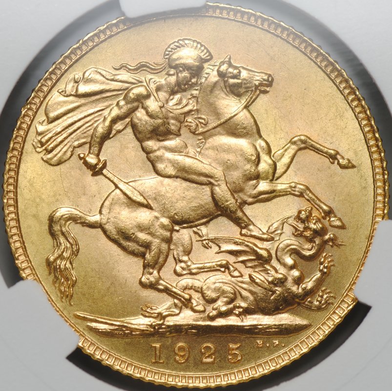 Монета 1 соверен (фунт) 1925 Великобритания слаб CPRC MS 63