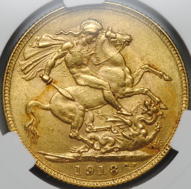 Монета 1 соверен (фунт) 1918 I Бомбей Индия Великобритания слаб CPRC MS 62