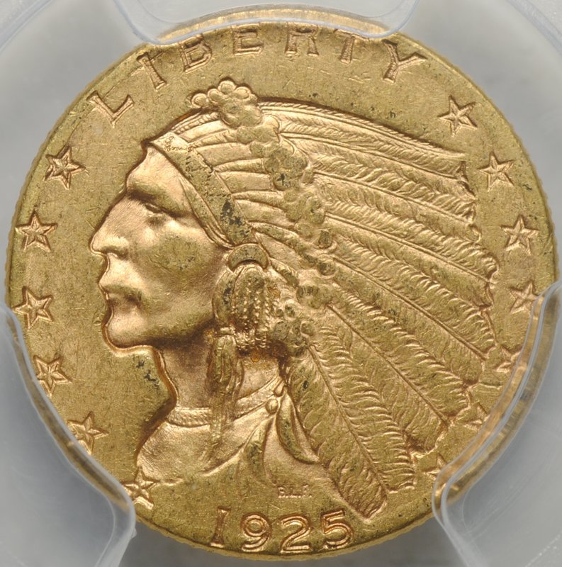 Монета 2 1/2 доллара 1925 D США слаб PCGS MS 62