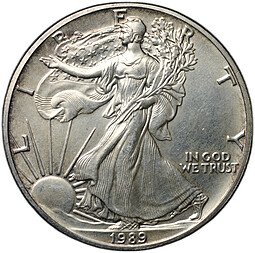 фото для Монета 1 доллар 1989 Шагающая свобода серебряный орёл США Аверс
