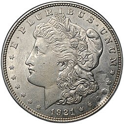 фото для Монета 1 доллар 1921 Моргана Филадельфия США Аверс