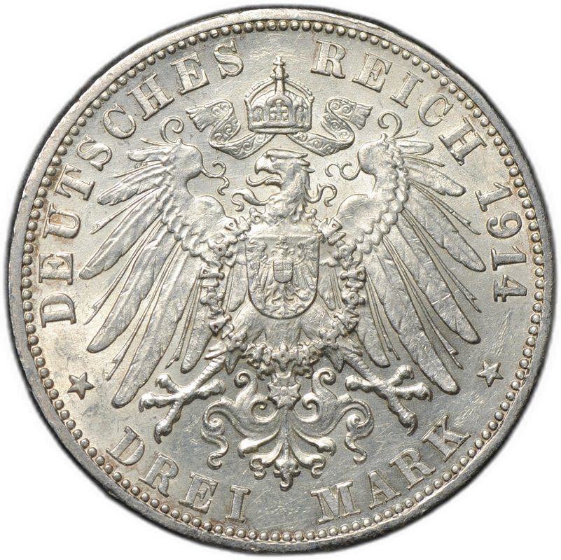 Монета 3 марки 1914 G Баден Германия