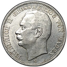 фото для Монета 3 марки 1914 G Баден Германия Аверс